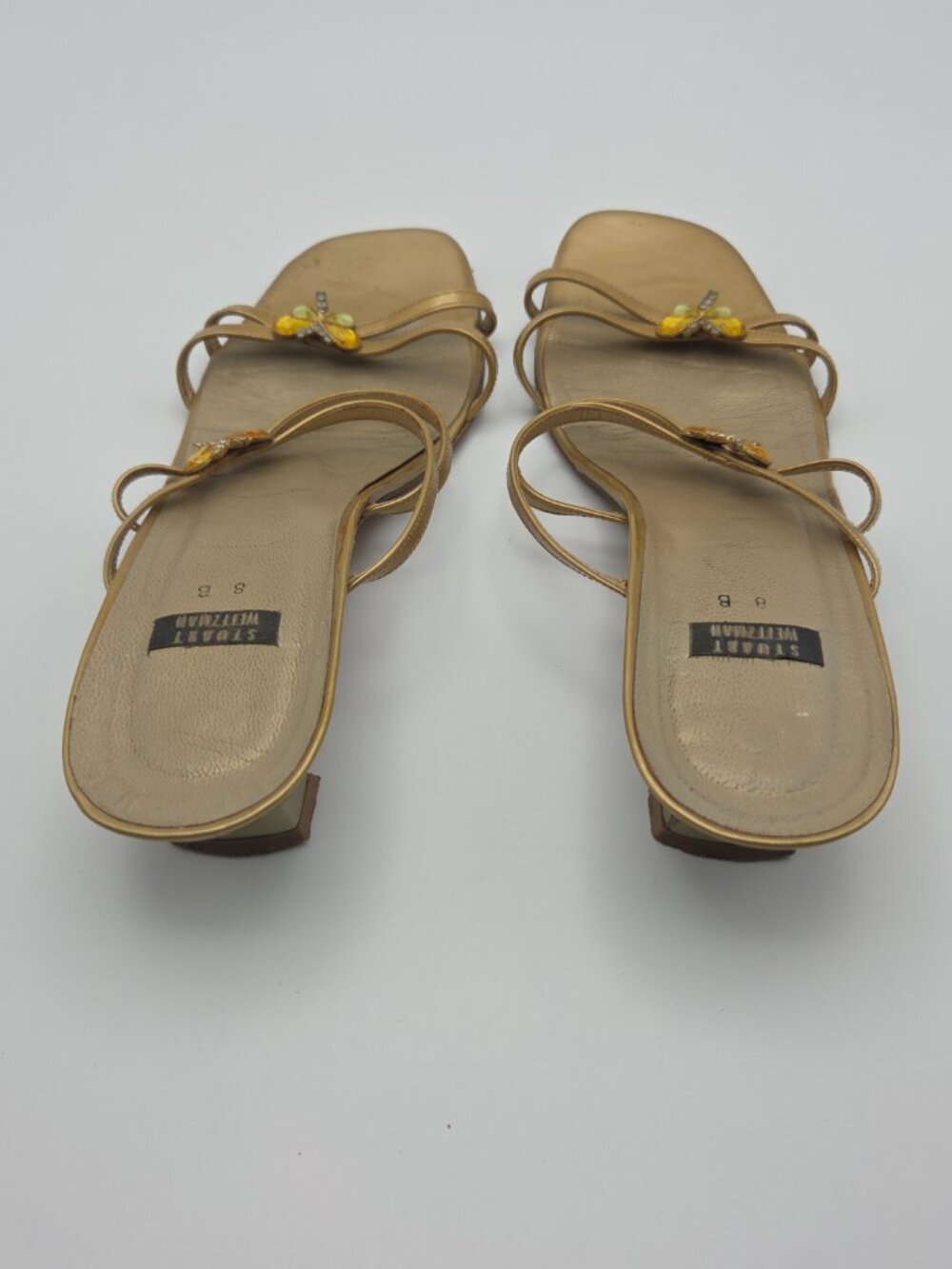 Stuart Weitzman Bugaboo Sandals – Gold Rhinestone Butterfly Heels Y2K Si - Picture 7 of 7